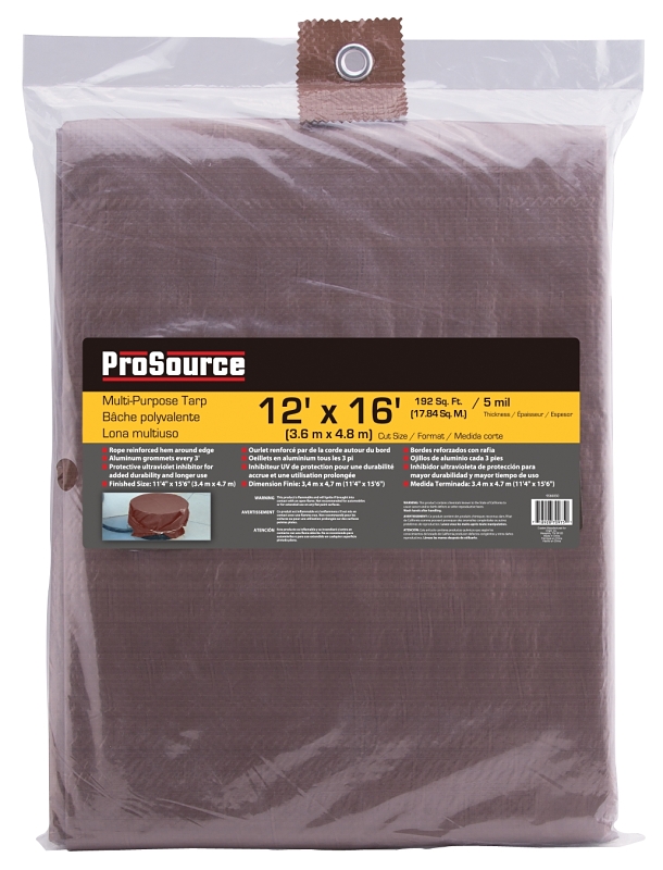 ProSource T1216BB90-BRN Tarpaulin, 16 ft L, 12 ft W, 5 mil Thick, Polyethylene, Brown